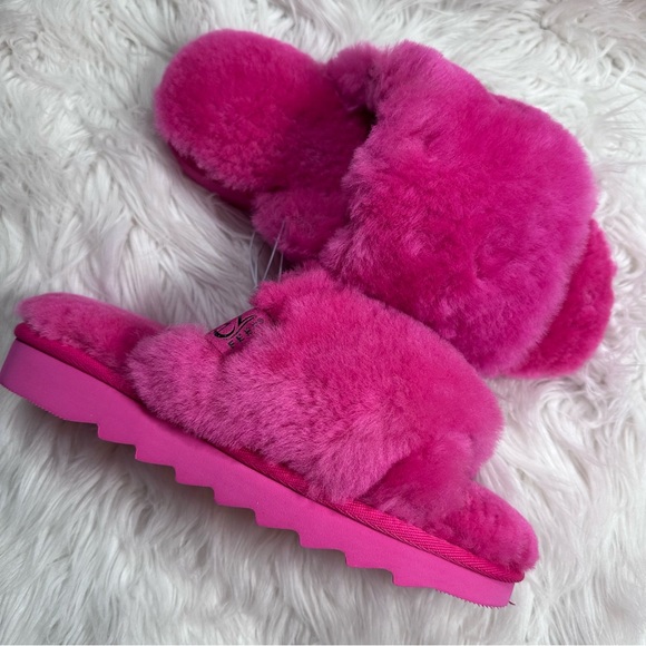 EZ Feet Shoes - EZ Feet • Genuine Shearling Fluffy Hot Pink Slippers